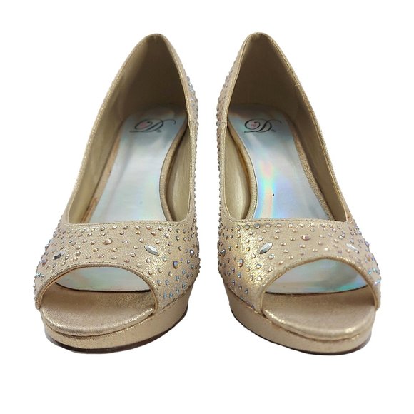 My Delicious Gold Shimmer Seize-H Platform Peep Toe Stiletto Heel 7.5 Studded - Picture 4 of 15